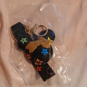 Floral Black Keychain with Gold Accents